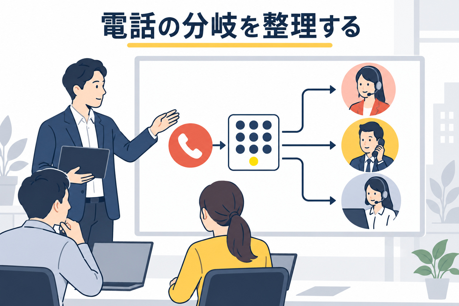 音声案内、番号入力、分岐先を対応づけてテスト項目にするイメージです。